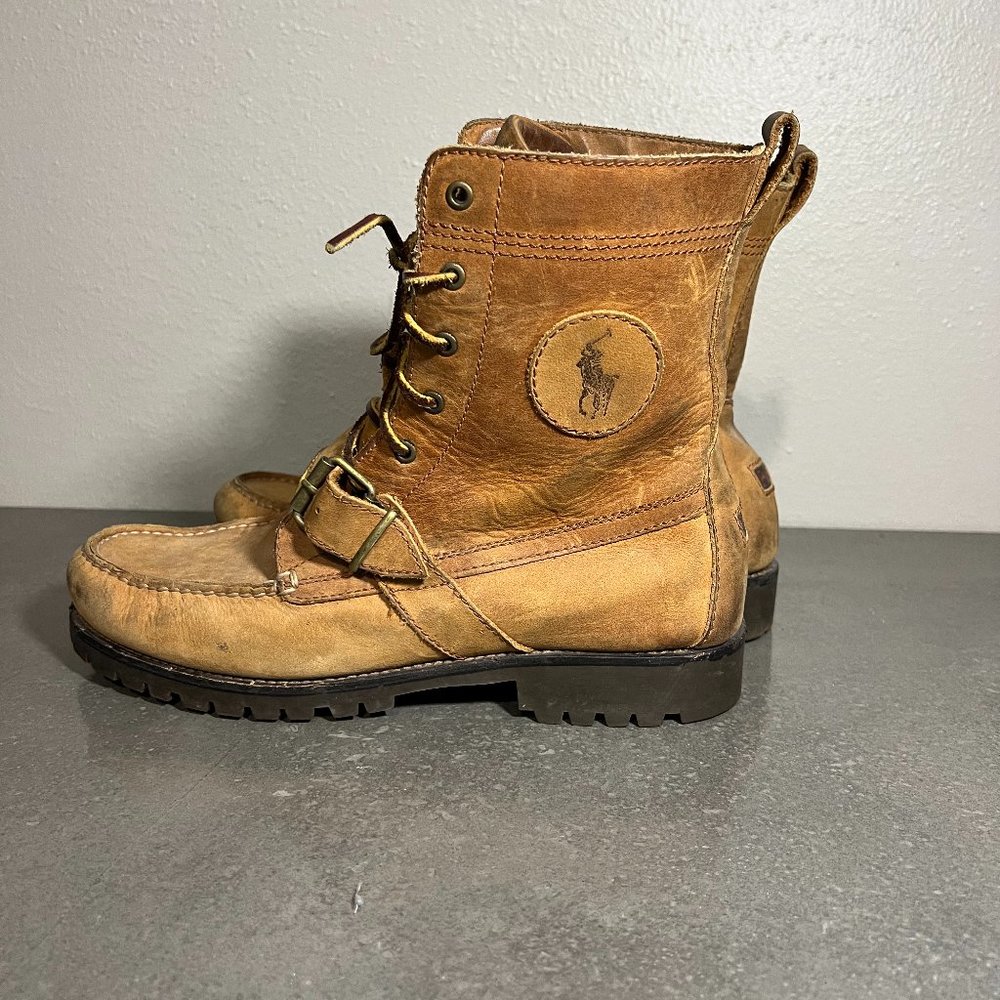 Polo Ralph Lauren Ranger Boots Mens Size 10 D Tan Leather Buckle Lace Up